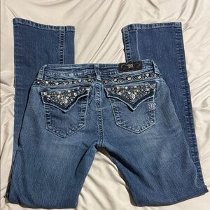 Miss Me Blue Boot Cut Jeans with Embellished Pockets